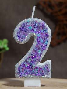 1 pezzo Candela numero 0-9 con pentagramma glitterato viola, stile principessa, stile girly, fatta a mano fai-da-te, decorazione per torta di compleanno per bambini - Lilla Viola - Visualizzare 19