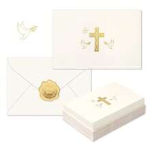 50 Pack Cross Stationery Cards With Envelopes Blank Thank You Note Cards Gold Foil Christian Greeting Card For Baptism First Communion Church - As Pic - View 1