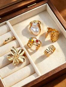 Set de 20/13/6 piezas de anillos vintage elegantes bohemios para mujer, joyería de dedo con gemas de colores irregulares y piedra de ojo de gato, para uso diario, fiesta, vacaciones y regalo - Dorado - Ver 11