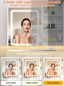 31.5" White Vanity Desk With LED Lighted Sliding Mirror & Stool, Makeup Vanity Table With 7 Drawers, Open/Hidden Shelves & 3 Color Dimmable Lights, Dressing Table With Hutch For Bedroom - White - View 4