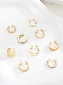 18pcs Random Style Simple Fashion Metal Geometric Multi- Ear Clip Earrings Set For Women, Couples, Sisters, Vacation, Date, Gift, Daily Casual, Party, Wedding, Holiday, Matching, Mom, Friend - Yellow Gold - View 6