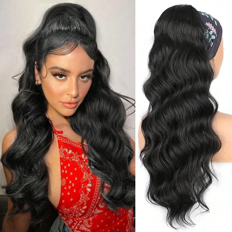 BINF Body Wave Wrap Around Drawstring Ponytail Human Hair Extensions Body Drawstring Ponytail Easy To Wear For Women 8-26 Inch Natural Black