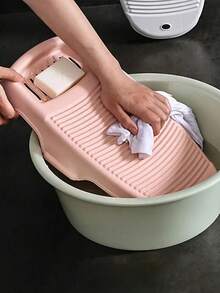 1pc Cute Minimalist Plastic Non‑Slip Washboard, Raised Strip Texture With Bottom Slot, Stable Support Feet, Portable Hand Laundry Scrub Board For Dorm Bathroom Basin Underwear Small Clothes Washing - Multicolor - View 5