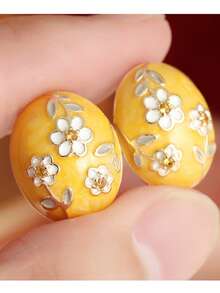 Gmzalx Minimalist Fresh Women's Oval Earrings With Small Flower Drop, Suitable For Daily Commute And Casual Travel - Yellow - View 4