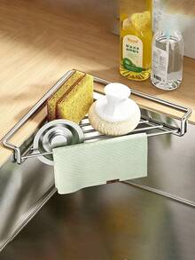 1 buah Rak Organizer Wastafel Dapur Stainless Steel, Tempat Penyimpanan Keran Multifungsi, Dapat Menampung Lap Piring, Spons, Spons Cuci Piring, Desain Drainase Berongga Mencegah Penumpukan Air, Hemat Ruang dan Rapi, Keranjang Penyimpanan Alat Pembersih Meja Dapur Rumah Tangga - MultiWarna - View 6