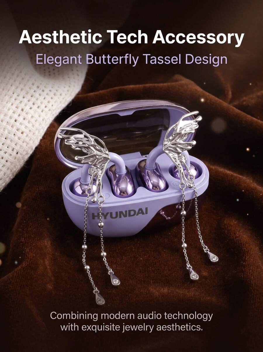 HYUNDAI X01/SU7 Wireless Bluetooth Earbuds AI Smart Translation Version Wireless Bluetooth Clip-On Earbuds Roland Purple With Snowflake/Butterfly/Tassel Luxury Ear Accessories - View 1