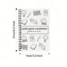 1pc A5 Spiral Coil Notebook, Minimal Line Drawing Language Learning Planner Lined Notepad, Back To School Study Writing Notebook, Language Practice Notepad For Vocabulary Recording & Daily Learning Planning - A5 - View 3