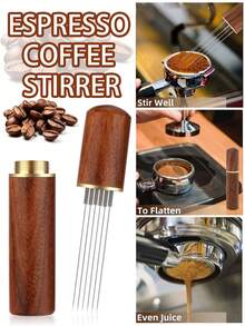 1set Espresso Coffee Stirrer, Espresso Distribution Tool Coffee Stirring Tool,Professional Barista Hand Needle Type Distribution Tool 5 Needles 0.4mm Natural Wood Handle And Stand - Multicolor - View 11