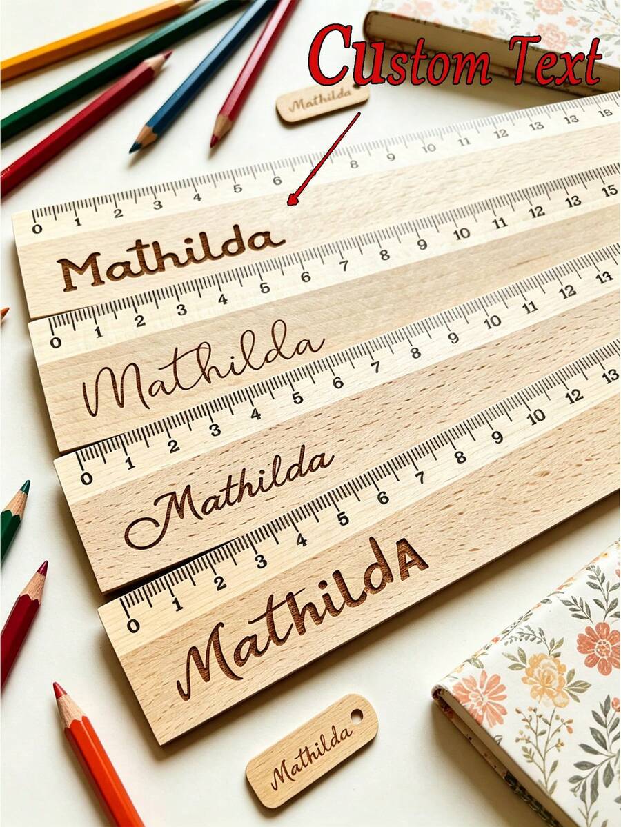 Personalized Ruler, Customized Wooden Ruler, Personalized Name, 20cm Long, Suitable For Stationery Lovers, Fashionable Ruler, Applicable For Birthday, Office, Daily Tasks And Students, Back To School Season - Multicolor - View 1