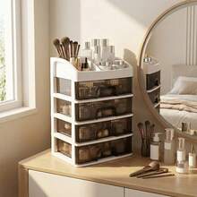 Multi-Tier Makeup Storage Box With Clear Top Tray & Semi-Transparent Drawers | 3 / 4 Drawer Vanity Organiser For Brushes, Lipsticks & Palettes | Stackable Cosmetic Display Unit - 4-tier - View 1