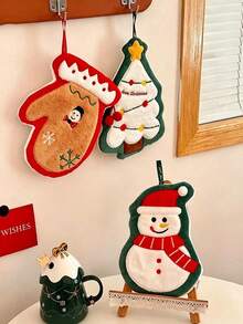 1pc Hanging Cute Cartoon Christmas Pattern Hand Towel, Strong Absorbent Quick Dry, Coral Fleece Microfiber Material, Suitable For Bathroom, Kitchen, Living Room Decor - Multicolor - View 3