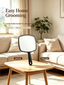 1pc Handheld Mirror With Handle, Designed For Hair Salon, Square Black Portable Mirror, Bathroom Shaving Mirror, Hangable, Multiple Colors Available, Home Decor Mirror, Student Dorm Portable Makeup Mirror - Multicolor - View 7