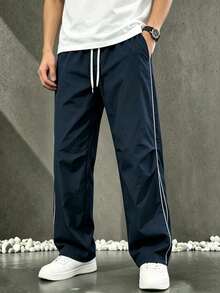Pantalones de estilo universitario callejero para hombres, otoño - Azul Marino - Ver 3