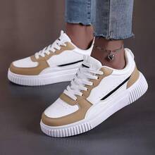 Women's New Lace-Up Unisex White Sneakers, Plus Size Women's Shoes, Modern Fashion Outdoor Street Campus Versatile Casual Sports Shoes - Khaki - View 3