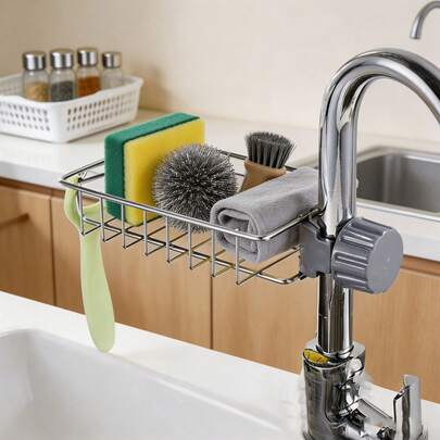 1pc No-Drill Multi-Function Sink Storage Rack, Spherical Storage Shelf, Can Hold Sponge, Soap, Brush, Towel, Bathroom Shower Organizer, Kitchen, Bathroom Storage Tool