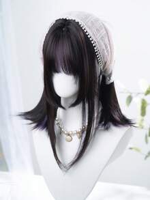 alicegarden 18-Inch Long Synthetic Wig Featuring A Natural Straight Style A Stunning Multicolor. Designed With Bangs , This False Hairpiece Is Perfect For Ms Daily Party Cosplay Use, Offering A Natural And Natural Durable Wig Gift For Ladies. (No Accessories), Halloween - Multicolor - View 5