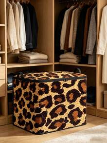 1pc Foldable Leopard Print Heart Pattern Storage Box, Large Capacity Zipper Storage Bag With Handle, Dust-Proof & Moisture-Proof Space-Saving, Suitable For Wardrobe, Bedding, Blankets, Toys And Seasonal Clothing,Bedroom Room Decor,Back To School - Multicolor - View 7