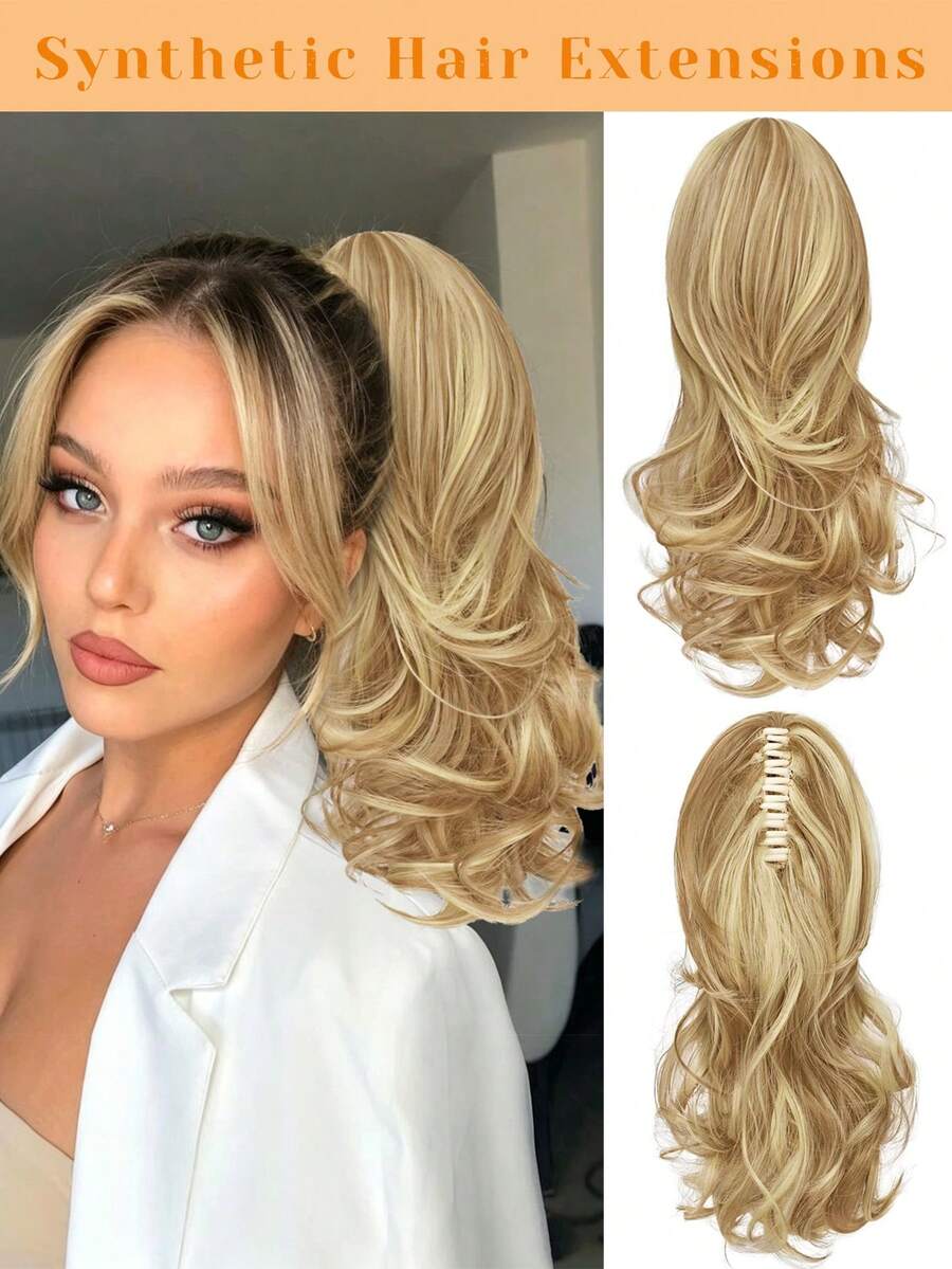 10 Inch Long Curly Ponytail Hair Extensions Clip-In Hair Pieces, For Women, Light Gray Brown And Bleached Blonde