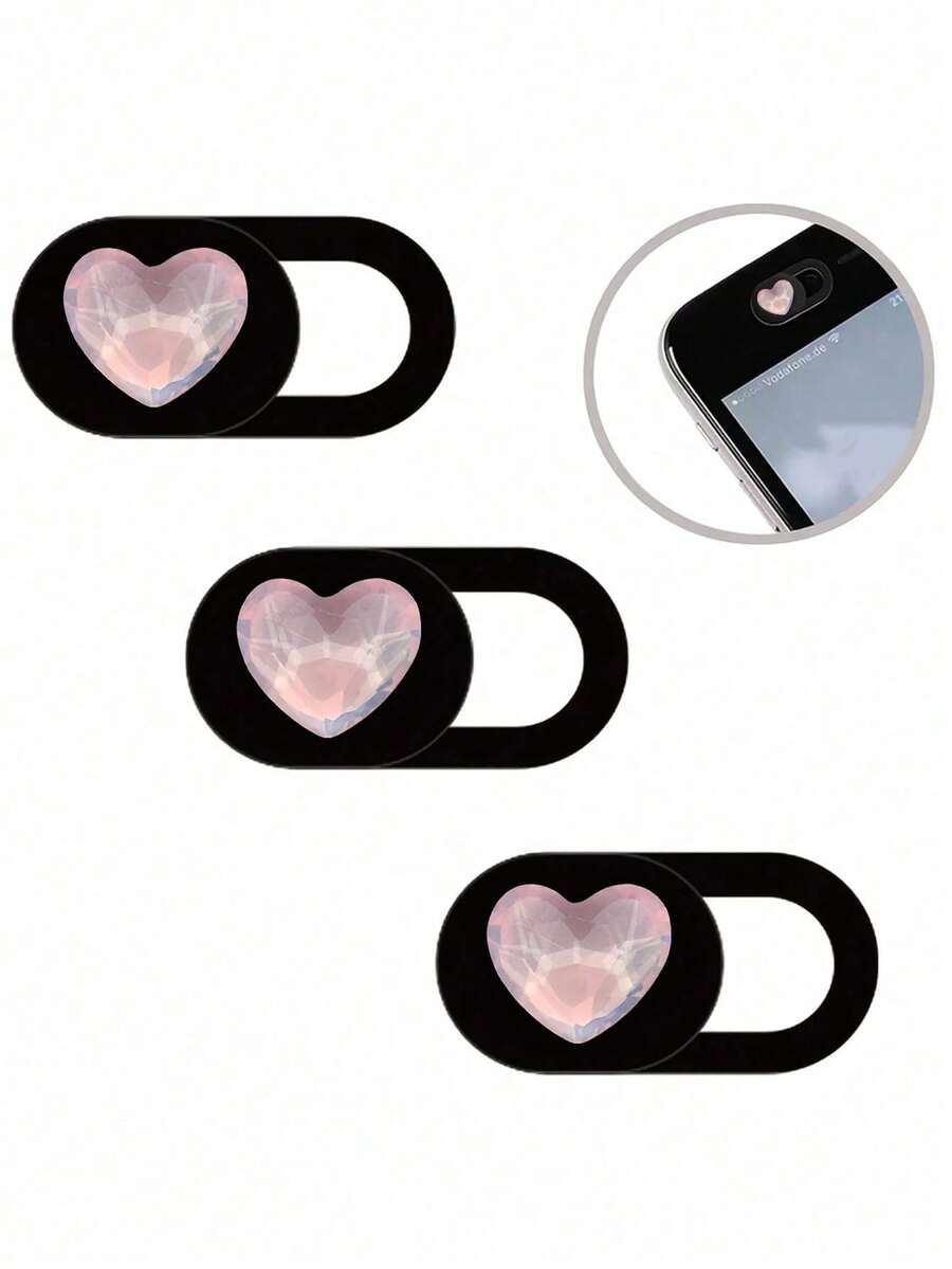 1/3/6pcs Pink Heart-Shaped Camera Cover Slide, Waterproof Shockproof Scratch-Resistant Full Coverage For Phone And Computer Lens - Red - View 1