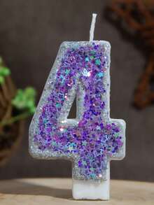 1 pezzo Candela numero 0-9 con pentagramma glitterato viola, stile principessa, stile girly, fatta a mano fai-da-te, decorazione per torta di compleanno per bambini - Lilla Viola - Visualizzare 20