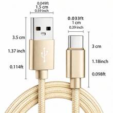 3入 USB Type-C 快充線（尼龍編織 3.3ft/6.6ft/10ft），USB-A 轉 USB-C 充電數據線，相容 Galaxy S25/S24/S23/S22/S21 手機，適用 16/16 Pro Max/15/15 Plus/15 Pro/15 Pro Max，適合車用/辦公桌/旅行/室內/戶外手機配件 - 藍+白+香檳金 - 查看 7
