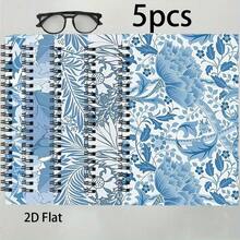 5pcs A5 Premium Spiral Notebook Set, Suitable For Daily Office Use, Blue And White Floral Fashion Design, Applicable For Various Celebrations, Back To School Season, School Supplies - 5pcs - View 4