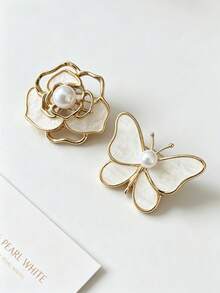 1pc Hollow High-End Floral Brooch, Korean Style Camellia And Pearl Butterfly Brooch Pin, Suitable For Women's Daily Wear Decoration - Multicolor - View 8