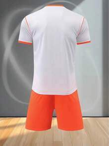 ODMYONO Men's Soccer Jersey Set, Crew Neck, Colorblock Geometric Pattern, Breathable & Comfortable, Fashion Outdoor Sports White - White - View 3