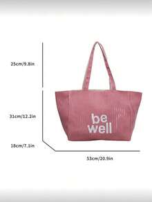Minimalist Red & White Striped Fabric Tote Bag, Large Capacity Open Canvas Bag, Suitable For Travel, Shopping And Beach Outings - Red - View 7