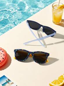 2 pièces/Set Lunettes de mode carrées pour enfants de 6 à 9 ans, montures imprimées de dessins animés multicolores, matériau PC, légères et décontractées, convenant aux activités de plein air, avec étui à lunettes - Multicolore - Voir 5