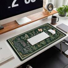 1pc Plant & Floral Pattern Desk Mat: Vintage Mushroom Design Mouse Pad, Gaming & Office Mouse Pad, Desk Accessory, Computer Accessory Mat, Non-Slip Base And Stitched Edge Keyboard & Mouse Pad, Computer Desk Mat, Suitable For Gaming And Office - A - View 3