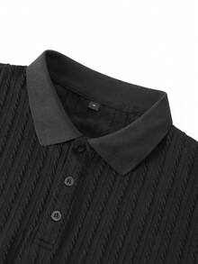 Camvyn Men's Summer Casual Versatile Jacquard Slim Fit Short Sleeve Polo Shirt - Black - View 7