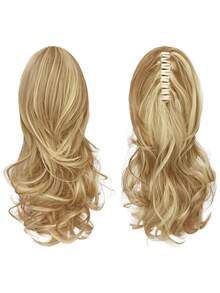 10 Inch Long Curly Ponytail Hair Extensions Clip-In Hair Pieces, For Women, Light Gray Brown And Bleached Blonde - White Highlight - View 3