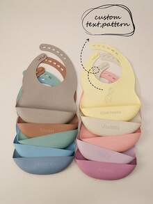 1 pièce Bavoir de nourrissage en silicone personnalisé avec nom & motif, bavoir réglable, impression à la demande, accessoire de vaisselle pour bébé - Multicolore - Voir 1
