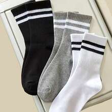 12/6/3 Pairs Unisex Striped Print Casual Crew Socks, Suitable For Daily Wear, Autumn Style - Multicolor - View 1
