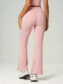UONNOU Women Wrap Tie High Waist Flare Leg Workout Pants Slim Fit Yoga Trousers - Pink - View 1