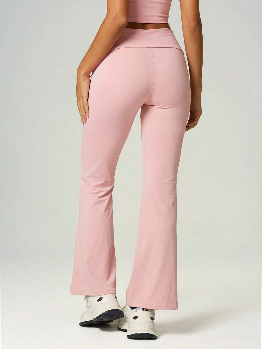 UONNOU Women Wrap Tie High Waist Flare Leg Workout Pants Slim Fit Yoga Trousers - Pink - View 1