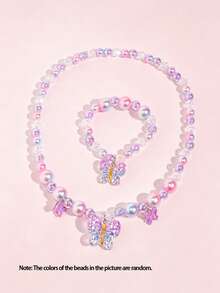 2pcs/Set Sweet Bow Pendant Children's Jewelry Necklace Bracelet Cute Jewelry Accessories Girls Birthday Party Gift - Multicolor - View 8