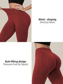 TimeOff Women's 1pc Solid Color Tummy Control Butt Lifting Slim Fit Sports Mid-Length Shorts - Red - View 4