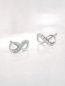 Minimalist 18K Gold Plated 925 Sterling Silver Women's Infinity Symbol Design Zirconia Stud Earrings, Suitable For Daily Wear - Infinity Symbol Earrings - View 4