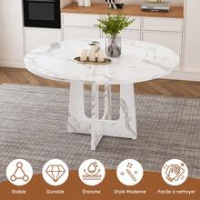 طاولة طعام دائرية بقطر 120 سم / طاولة طعام من خشب MDF بطراز عتيق / تتسع ل- 4-6 أشخاص / أرجل طاولة قابلة لتعديل الارتفاع / سعة التحميل: 136 كجم / غرفة الطعام والمطبخ وغرفة المعيشة - أبيض - مشاهدة 8