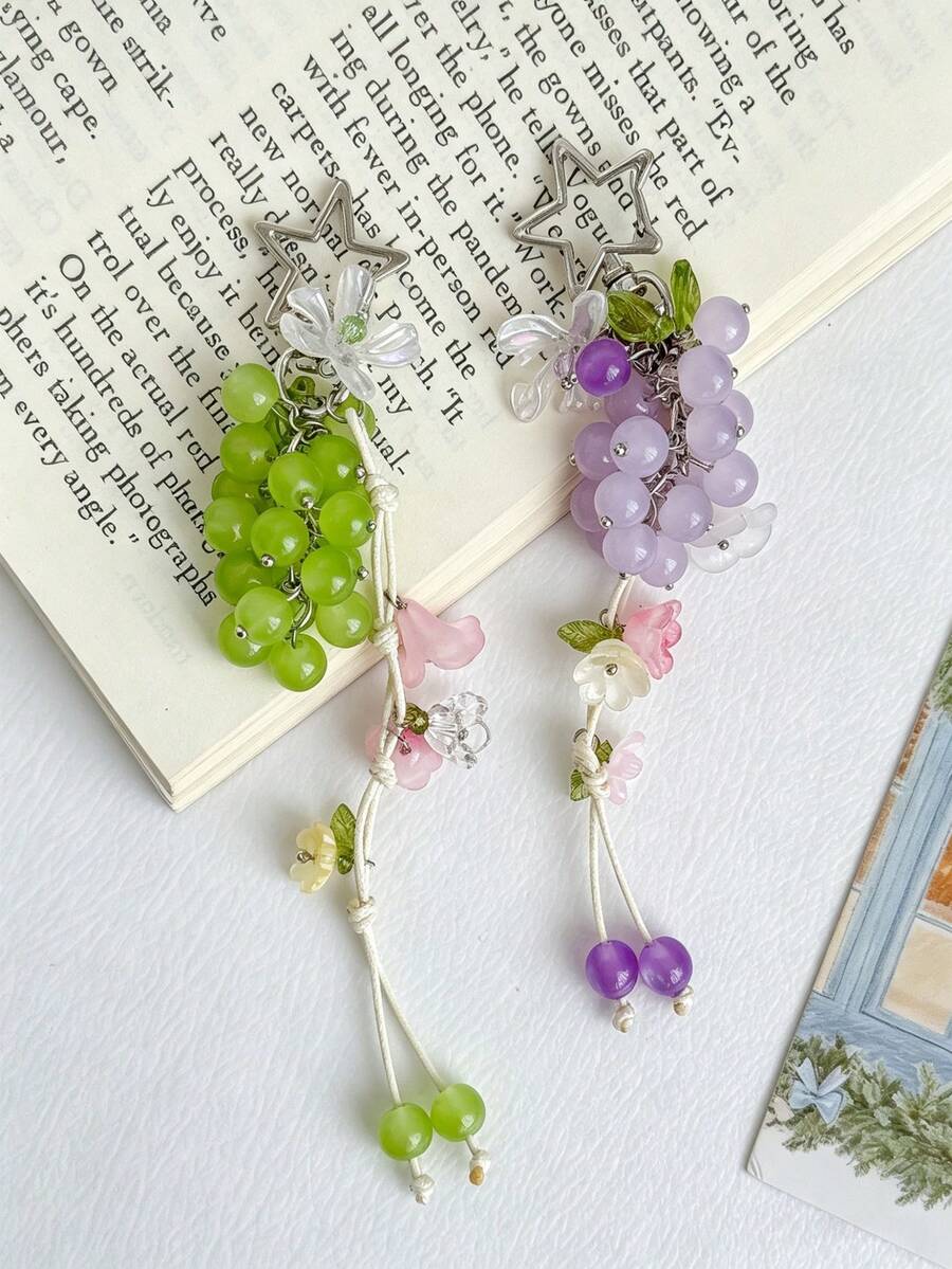 1pc Fresh Grape Star Keychain Pendant Green Grape Lily Of The Valley Phone Chain Cute Bag Charm - Multicolor - View 1