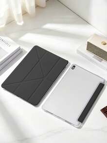 黑色多折筆槽平板保護殼，相容 iPad Mini 4/5/6/7/Air/Air 2/9.7/10.2/10.5/10.9 (Air 4-Air 8)/Pro 11/10th Gen/A16/Pro 11 2024/12.9/Pro 13 2024 機型，內裡因染色批次可能略有色差，內建筆槽，不含筆 - 黑色 - 查看 8