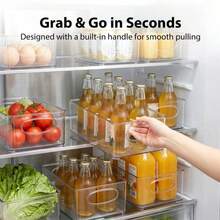 Stackable 6pcs 3 Size, Clear Bins With Handle, Non-Slip Base. Kitchen Storage Containers For Fruit And Vegetable, Fridge Organizer, Pantry Drawer - View 6