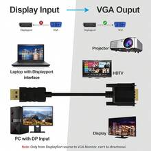 Kabel Adaptor Displayport ke VGA 1080P 1,8m, Konverter Adaptor DP VGA untuk TV Box, PC, Laptop, Monitor, Proyektor - View 3