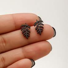 1 par de pendientes de acero inoxidable con diseño de hoja, pendientes de planta clásicos y sencillos para mujer, joyería para fiesta y regalo - GED652 - Ver 9