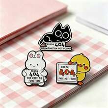 1Pc Cute 404 Error Animal Enamel Pin Funny Cartoon Black Cat Bunny Duck Brooches For Programmers Backpack Clothes Decor Daily Jewelry Gift - Multicolor - View 12