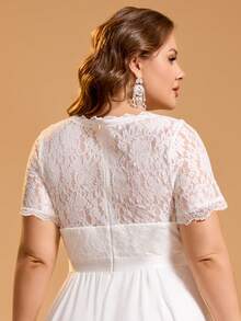 Plus Size Women Solid Color Mature Party Elegant Romantic Chiffon Lace Collar Bridal Gift Party Dress Wedding White Fall - White - View 11