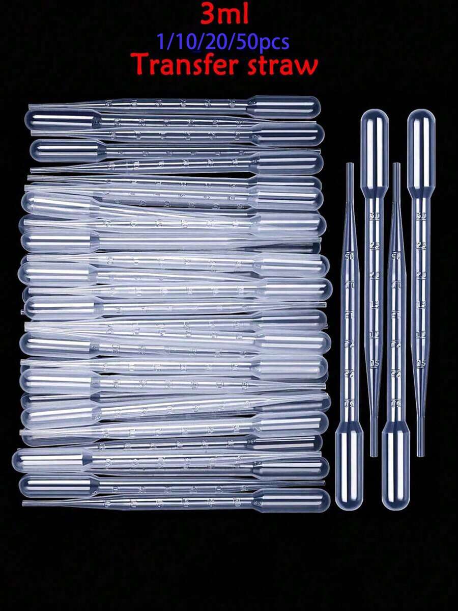 1/10/20/50 Plastic 3-Milliliter Pipettes With Graduations, With Markings, Disposable Essential Oil Droppers, Suitable For Cosmetic Tools. - Clear - View 1