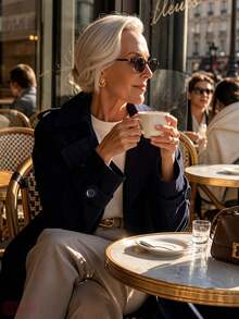 Women's Mid-Length Trench Coat With Pockets, Spring/Autumn Commuter Style - Blue - View 3